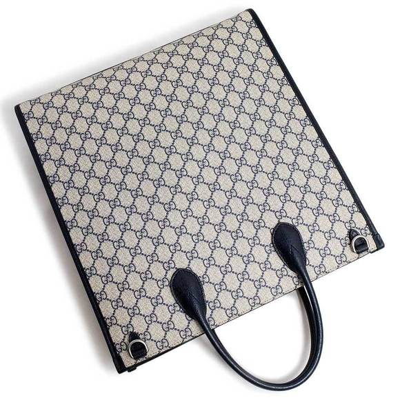 Gucci G Medium Tote Handbag Crossbody GG Supreme Navy Blue Beige - Picture 6 of 10